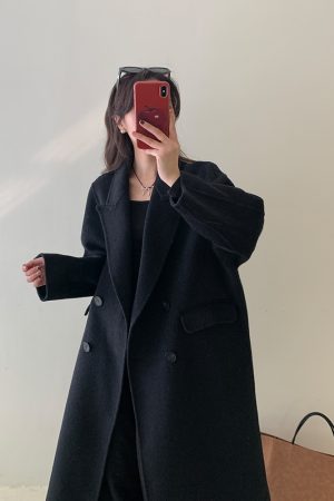 Double-Sided Woolen Coat with Thickened Shoulders for Autumn and Winter - High-End Cashmere Blend for Petite Sizes