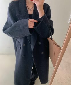 Double-Sided Woolen Coat with Thickened Shoulders for Autumn and Winter - High-End Cashmere Blend for Petite Sizes