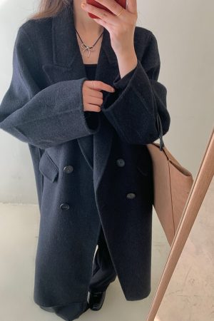 Double-Sided Woolen Coat with Thickened Shoulders for Autumn and Winter - High-End Cashmere Blend for Petite Sizes