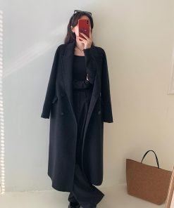 Double-Sided Woolen Coat with Thickened Shoulders for Autumn and Winter - High-End Cashmere Blend for Petite Sizes