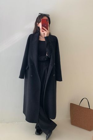 Double-Sided Woolen Coat with Thickened Shoulders for Autumn and Winter - High-End Cashmere Blend for Petite Sizes
