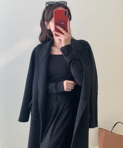 Double-Sided Woolen Coat with Thickened Shoulders for Autumn and Winter - High-End Cashmere Blend for Petite Sizes