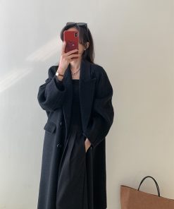 Double-Sided Woolen Coat with Thickened Shoulders for Autumn and Winter - High-End Cashmere Blend for Petite Sizes