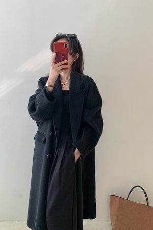 Double-Sided Woolen Coat with Thickened Shoulders for Autumn and Winter - High-End Cashmere Blend for Petite Sizes