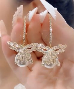 Double Winged Zircon Inlaid Earrings - Light Luxury High-End Fashion Ear Clips, Versatile Jewelry Accessories for Elegant Looks