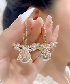 Double Winged Zircon Inlaid Earrings - Light Luxury High-End Fashion Ear Clips, Versatile Jewelry Accessories for Elegant Looks