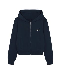 Double Zipper Heated Hoodie Jacket Set with Low Waist Short Skirt - Sexy Navy Blue Autumn Winter Fashion for Girls