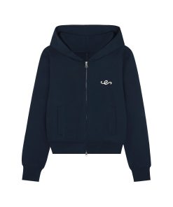 Double Zipper Heated Hoodie Jacket Set with Low Waist Short Skirt - Sexy Navy Blue Autumn Winter Fashion for Girls