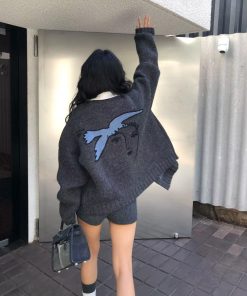 Dove Gray Knitted Cardigan for Women, Pumpkin Star Style Loose Sweater, French Fashion for Autumn and Winter, Cozy 90s Inspired Knitwear