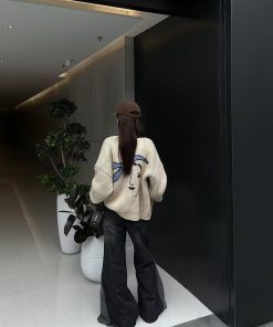 Dove Gray Knitted Cardigan for Women, Pumpkin Star Style Loose Sweater, French Fashion for Autumn and Winter, Cozy 90s Inspired Knitwear