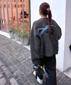 Dove Gray Knitted Cardigan for Women, Pumpkin Star Style Loose Sweater, French Fashion for Autumn and Winter, Cozy 90s Inspired Knitwear