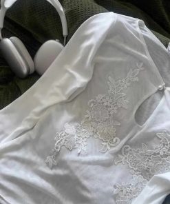 Downtown Clothes Aesthetic, Fashion Girl Outfits - Floral Embroidered Mesh Top