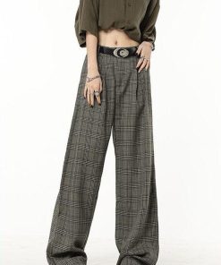 Downtown Clothes Aesthetic, Stockholm Fashion - Dark Academia Wide Leg Plaid Pants