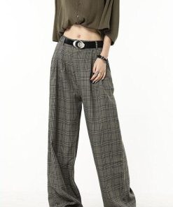 Downtown Clothes Aesthetic, Stockholm Fashion - Dark Academia Wide Leg Plaid Pants