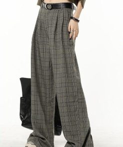 Downtown Clothes Aesthetic, Stockholm Fashion - Dark Academia Wide Leg Plaid Pants