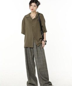 Downtown Clothes Aesthetic, Stockholm Fashion - Dark Academia Wide Leg Plaid Pants