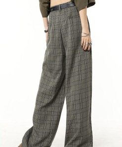 Downtown Clothes Aesthetic, Stockholm Fashion - Dark Academia Wide Leg Plaid Pants