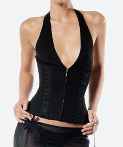 Downtown Outfits School, Himekaji Sweater - Baddie Zip Up Halter Top