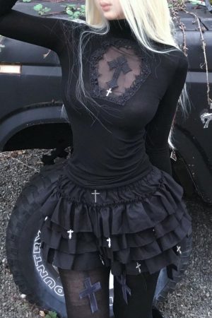 Downtown Outfits Women, Down Town Fits - Goth Cross Top