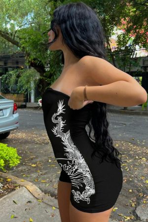 Dragon Print Strapless Bodysuit - Tight-Fitting Sleeveless One-Piece Shorts for Sports - European American Style Fashion