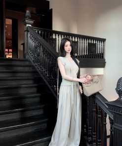 Draped Gray High-Waisted Wide-Leg Pants for Women - Casual Loose Fit Drawstring Trousers for Summer Fashion