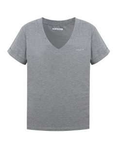 Draped V-Neck Short Sleeve T-Shirt for Women - Summer Basic Versatile Loose Style Top, Casual Everyday Wear