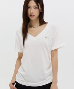 Draped V-Neck Short Sleeve T-Shirt for Women - Summer Basic Versatile Loose Style Top, Casual Everyday Wear