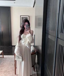 Draped White Satin Wide-Leg Pants for Women, High Waist A-Line Style, Summer Fashion, Chic and Elegant Look