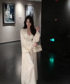 Draped White Satin Wide-Leg Pants for Women, High Waist A-Line Style, Summer Fashion, Chic and Elegant Look