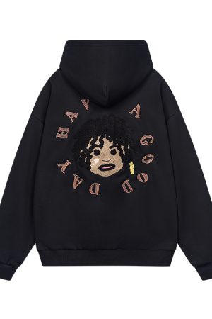 Dreadlocked Black Kids Embroidered Plush Hoodie - Hip-Hop Street Style Fashion, Trendy Urban Wear