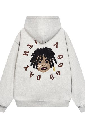 Dreadlocked Black Kids Embroidered Plush Hoodie - Hip-Hop Street Style Fashion, Trendy Urban Wear