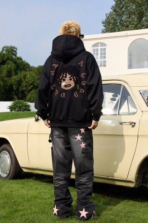 Dreadlocked Black Kids Embroidered Plush Hoodie - Hip-Hop Street Style Fashion, Trendy Urban Wear