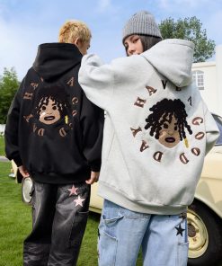 Dreadlocked Black Kids Embroidered Plush Hoodie - Hip-Hop Street Style Fashion, Trendy Urban Wear