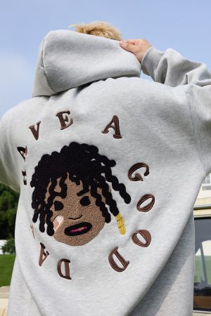 Dreadlocked Black Kids Embroidered Plush Hoodie - Hip-Hop Street Style Fashion, Trendy Urban Wear