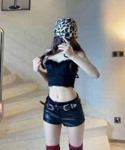 Dreamlike Splendor Sexy Feather Lace Spliced Elastic Slim Fit Short Tube Top for Y2K Fashion