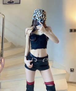 Dreamlike Splendor Sexy Feather Lace Spliced Elastic Slim Fit Short Tube Top for Y2K Fashion