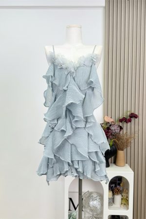 Dreamy Multi-Layered Ruffled V-Neck Chiffon Slip Dress - Floral Beach Vacation Dress, Perfect for Summer and 90s Style