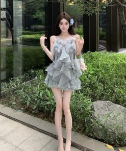 Dreamy Multi-Layered Ruffled V-Neck Chiffon Slip Dress - Floral Beach Vacation Dress, Perfect for Summer and 90s Style