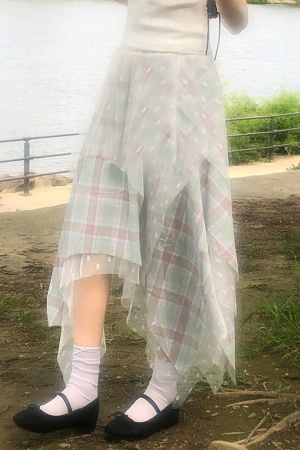 Dreamy Retro Lace Spliced Irregular A-Line Skirt - Romantic Summer Fashion Essential, Perfect for Y2K and Bohemian Styles