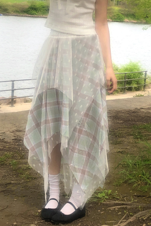 Dreamy Retro Lace Spliced Irregular A-Line Skirt - Romantic Summer Fashion Essential, Perfect for Y2K and Bohemian Styles