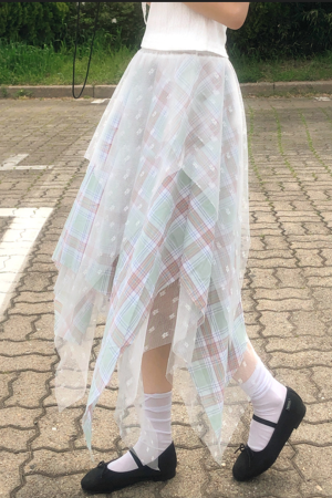 Dreamy Retro Lace Spliced Irregular A-Line Skirt - Romantic Summer Fashion Essential, Perfect for Y2K and Bohemian Styles