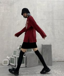 Dress And Docs Outfit, Aesthetic Outfits With Doc Martens - Dragon Embroidery Mandarin Collar Shirt