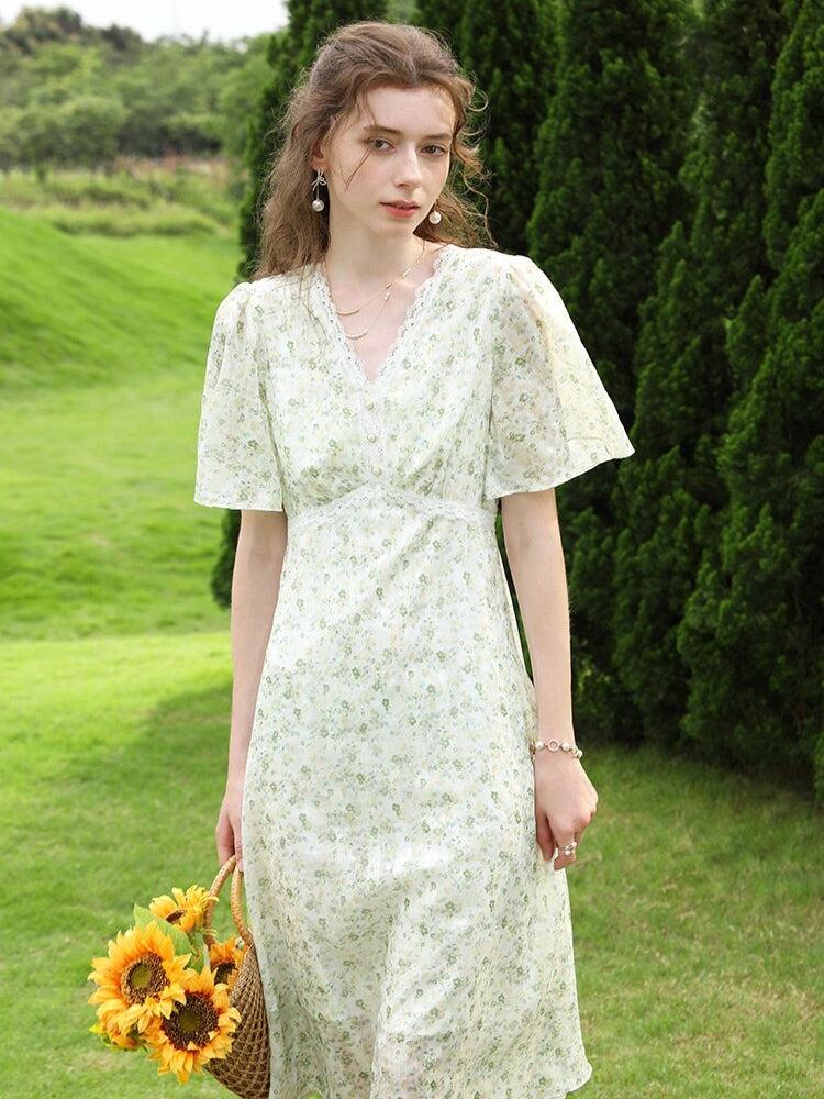 Dress Over Jeans, cute pink lolita fashion - Cottagecore Floral Midi Dress Dress Over Jeans, cute pink lolita fashion - Cottagecore Floral Midi Dress