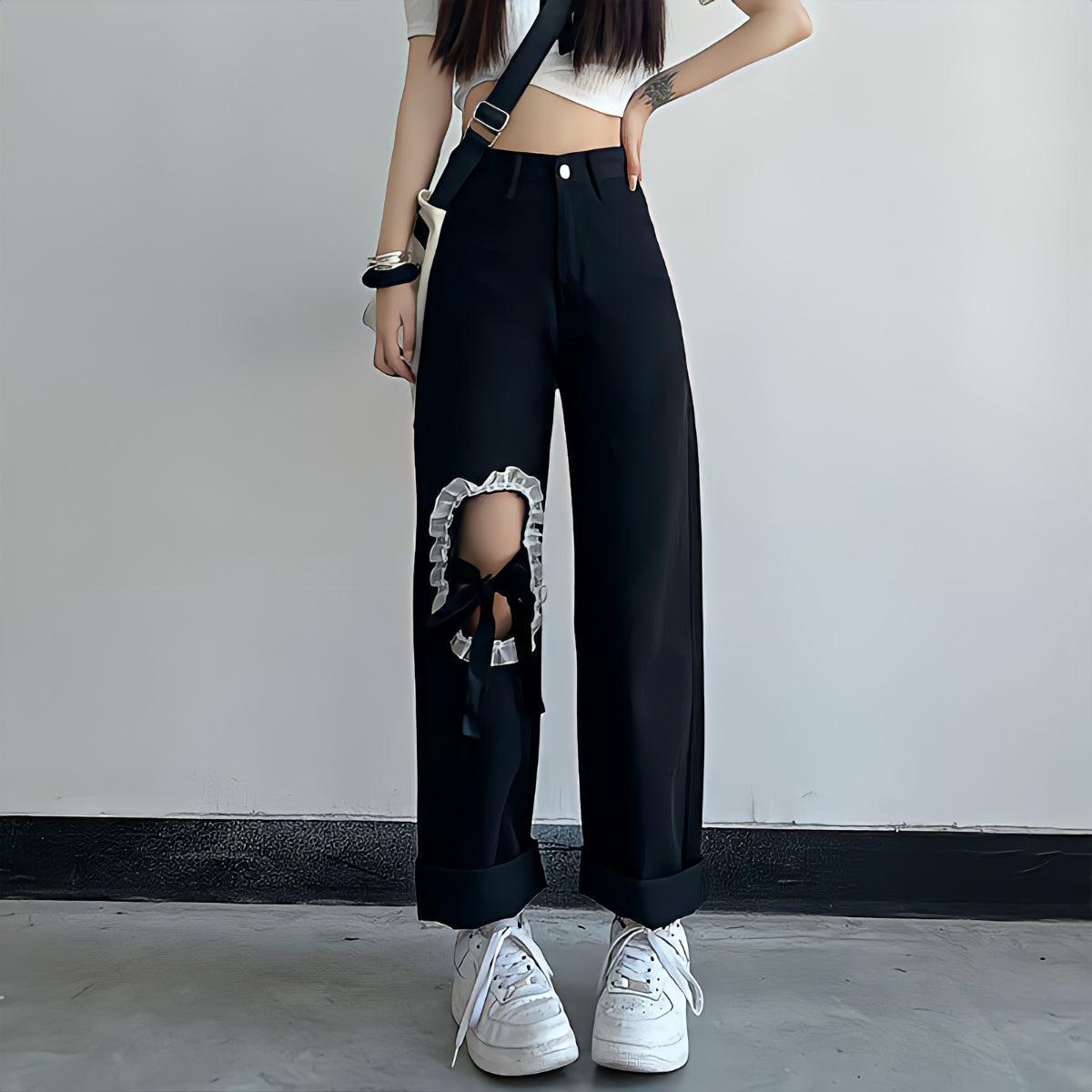 Easy Cute Outfit Ideas, Flirty Fashion Aesthetic - Lace Up Knee Washed Jeans Easy Cute Outfit Ideas, Flirty Fashion Aesthetic - Lace Up Knee Washed Jeans