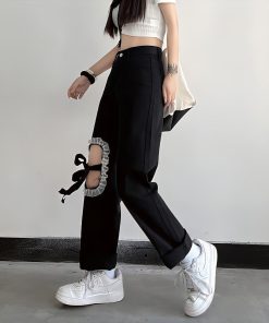 Easy Cute Outfit Ideas, Flirty Fashion Aesthetic - Lace Up Knee Washed Jeans