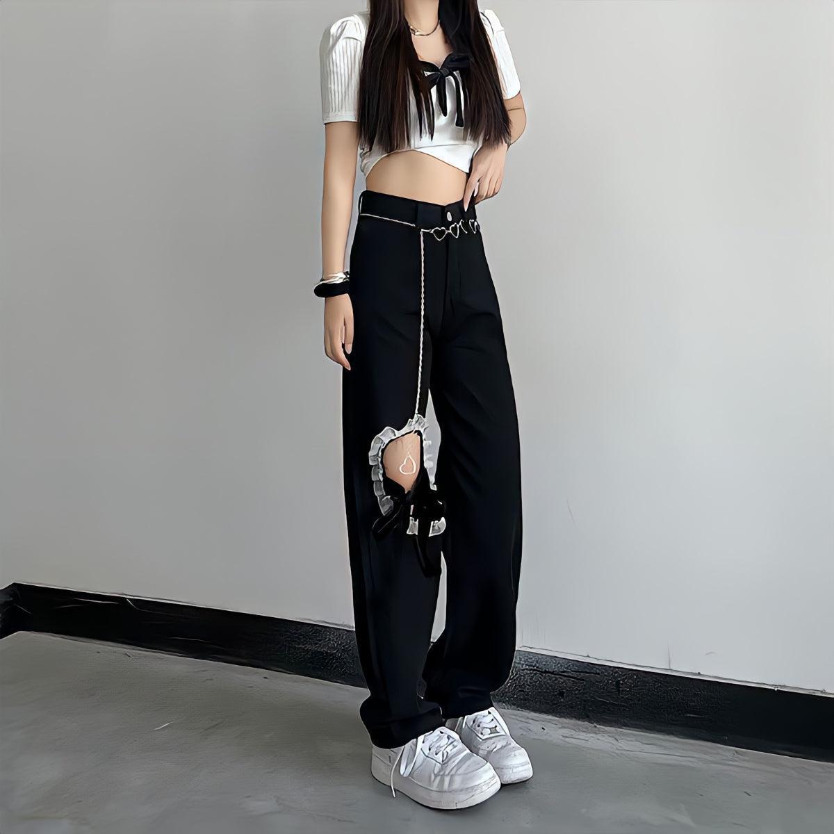 Easy Cute Outfit Ideas, Flirty Fashion Aesthetic - Lace Up Knee Washed Jeans Easy Cute Outfit Ideas, Flirty Fashion Aesthetic - Lace Up Knee Washed Jeans