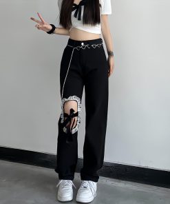 Easy Cute Outfit Ideas, Flirty Fashion Aesthetic - Lace Up Knee Washed Jeans