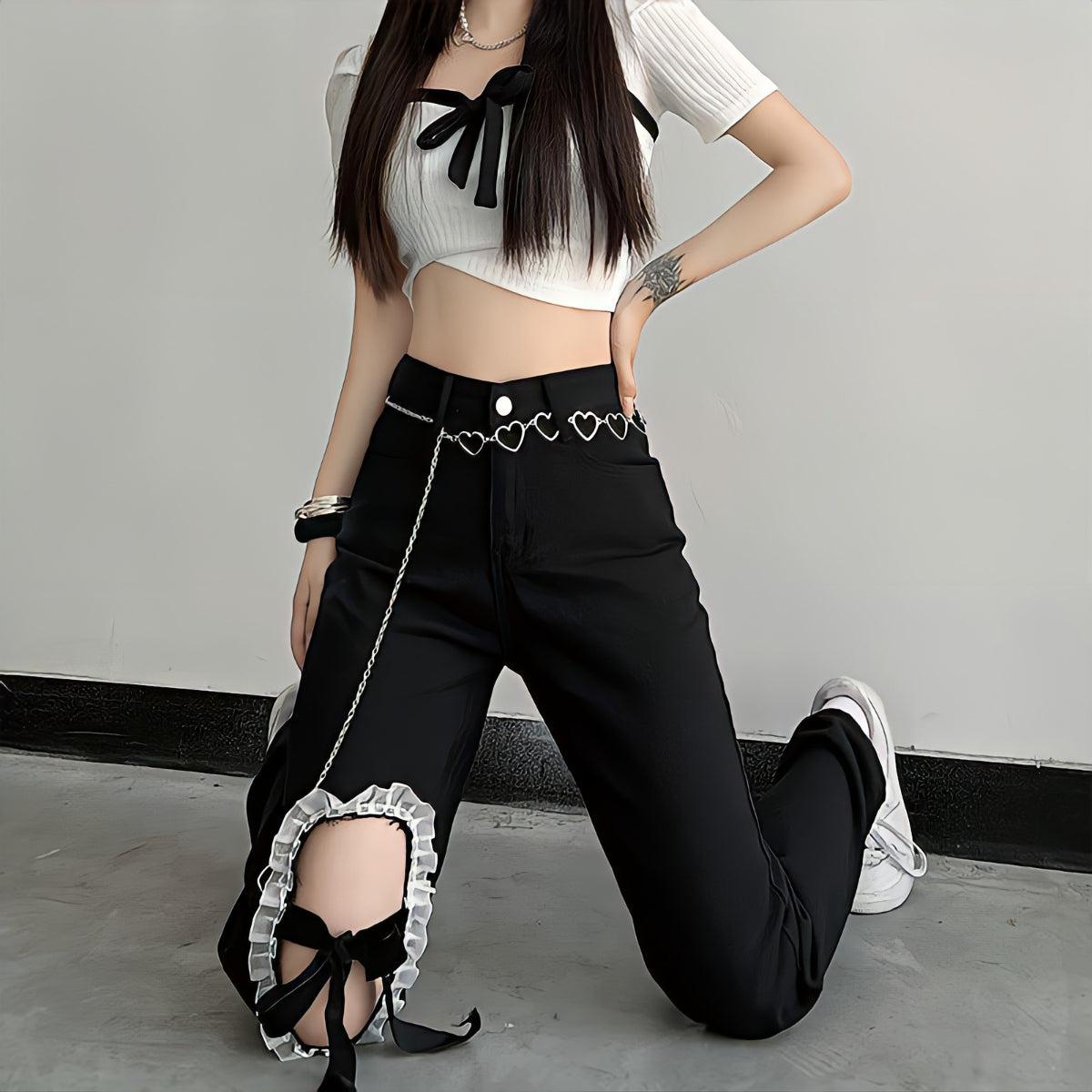 Easy Cute Outfit Ideas, Flirty Fashion Aesthetic - Lace Up Knee Washed Jeans Easy Cute Outfit Ideas, Flirty Fashion Aesthetic - Lace Up Knee Washed Jeans