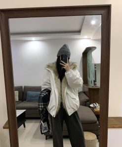 Eco-Friendly Faux Fur Collar Down Jacket for Women, Stand-Up Collar Zipper Coat, White Duck Down, Winter 2025 Fashion