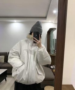 Eco-Friendly Faux Fur Collar Down Jacket for Women, Stand-Up Collar Zipper Coat, White Duck Down, Winter 2025 Fashion